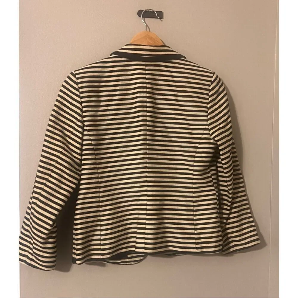 Loft Size 4 Double Button Stripe Corded Blazer Jacket Navy Cream Nautical Preppy